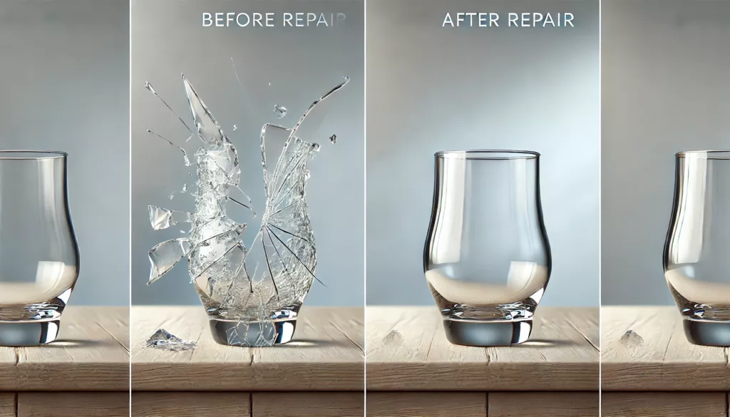 Before and after images showing the results of using the best glue for glass