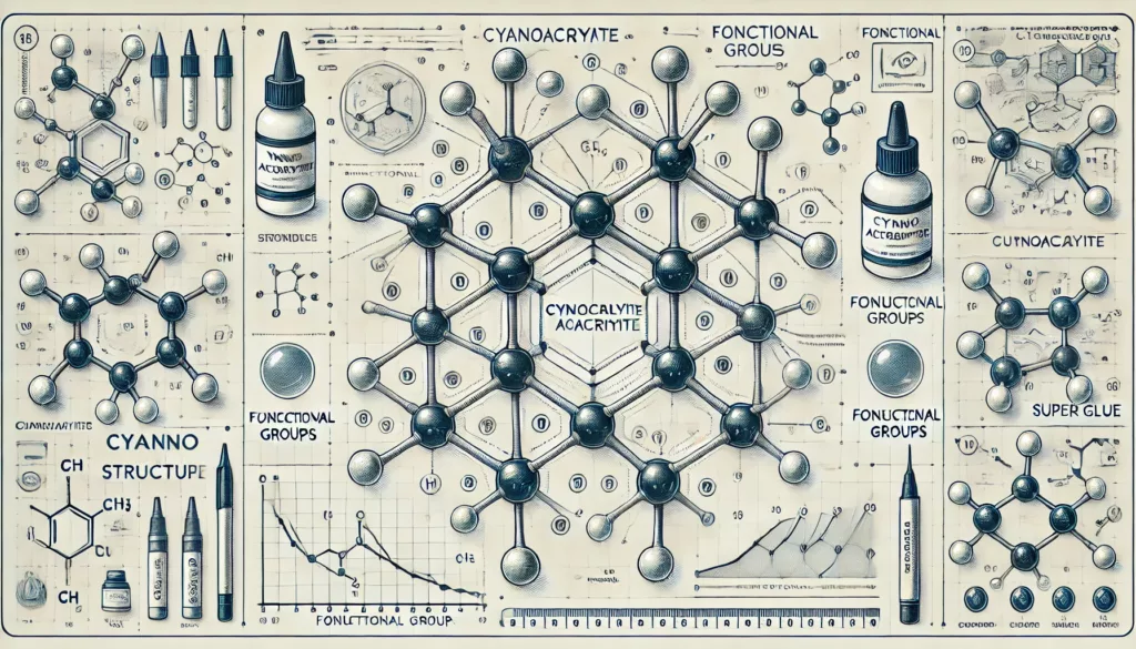 Molecular structure of cyanoacrylate, the main ingredient in super glue.