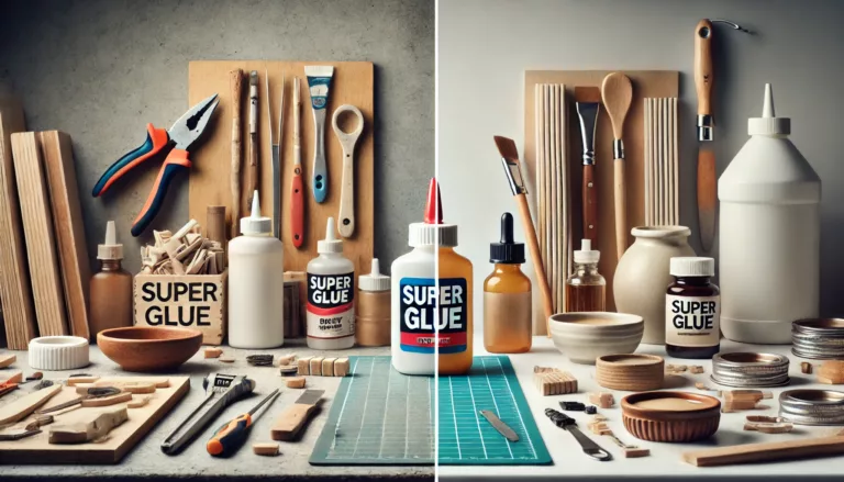 Side-by-side comparison of super glue and adhesive products