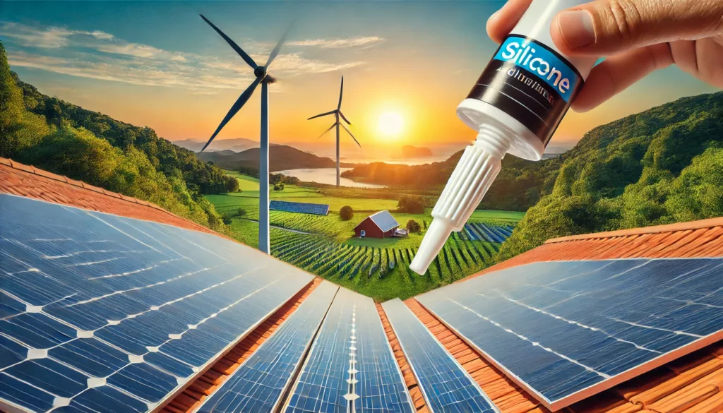 Silicone adhesives enhancing the durability of solar panels and wind turbines.